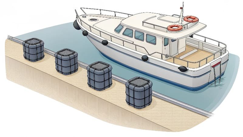 A boat with a protective rubber fender along its side.